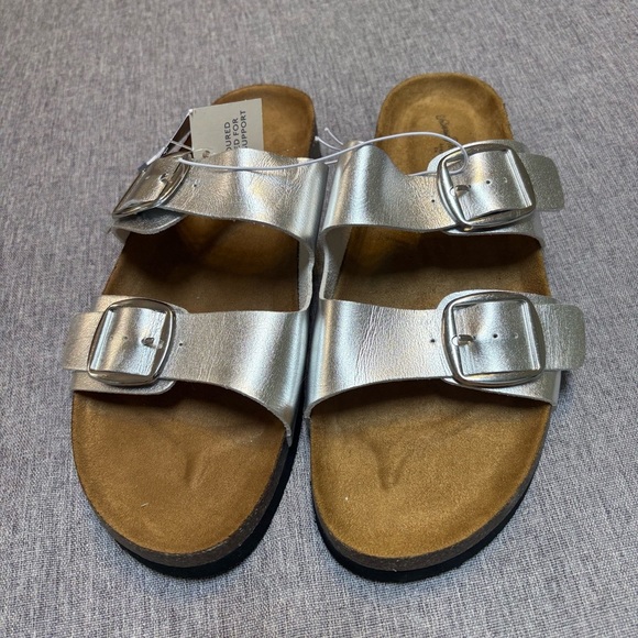 Women's Devin Two Band Footbed Sandals - Universal Thread, Silver - Picture 2 of 6